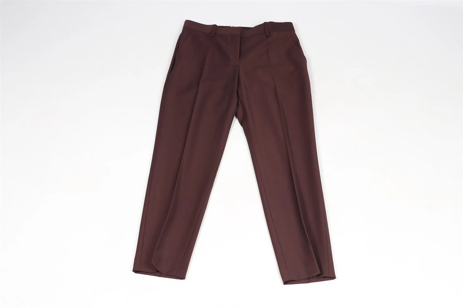 THEORY BURGUNDY WOOL BLEND STRAIGHT LEG PANTS US 2 UK 6 - Image 2