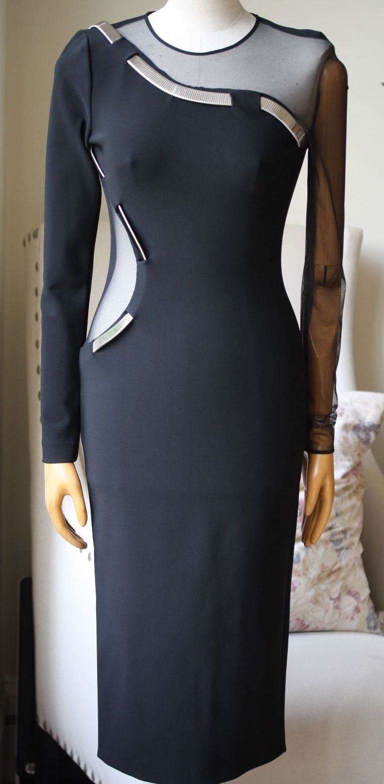 THIERRY MUGLER MESH PANEL CHAIN DETAIL STRETCH DRESS FR 36 UK 8 - Image 2