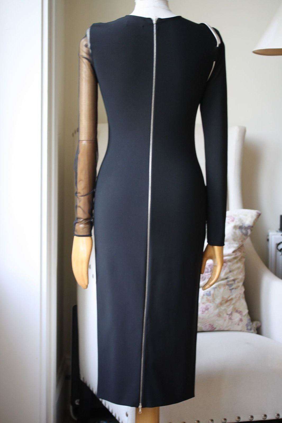THIERRY MUGLER MESH PANEL CHAIN DETAIL STRETCH DRESS FR 36 UK 8 - Image 4
