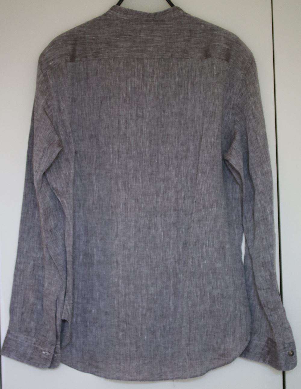 THOM SWEENEY NATURAL SLIM-FIT GRANDAD-COLLAR SLUB LINEN SHIRT LARGE - Image 4