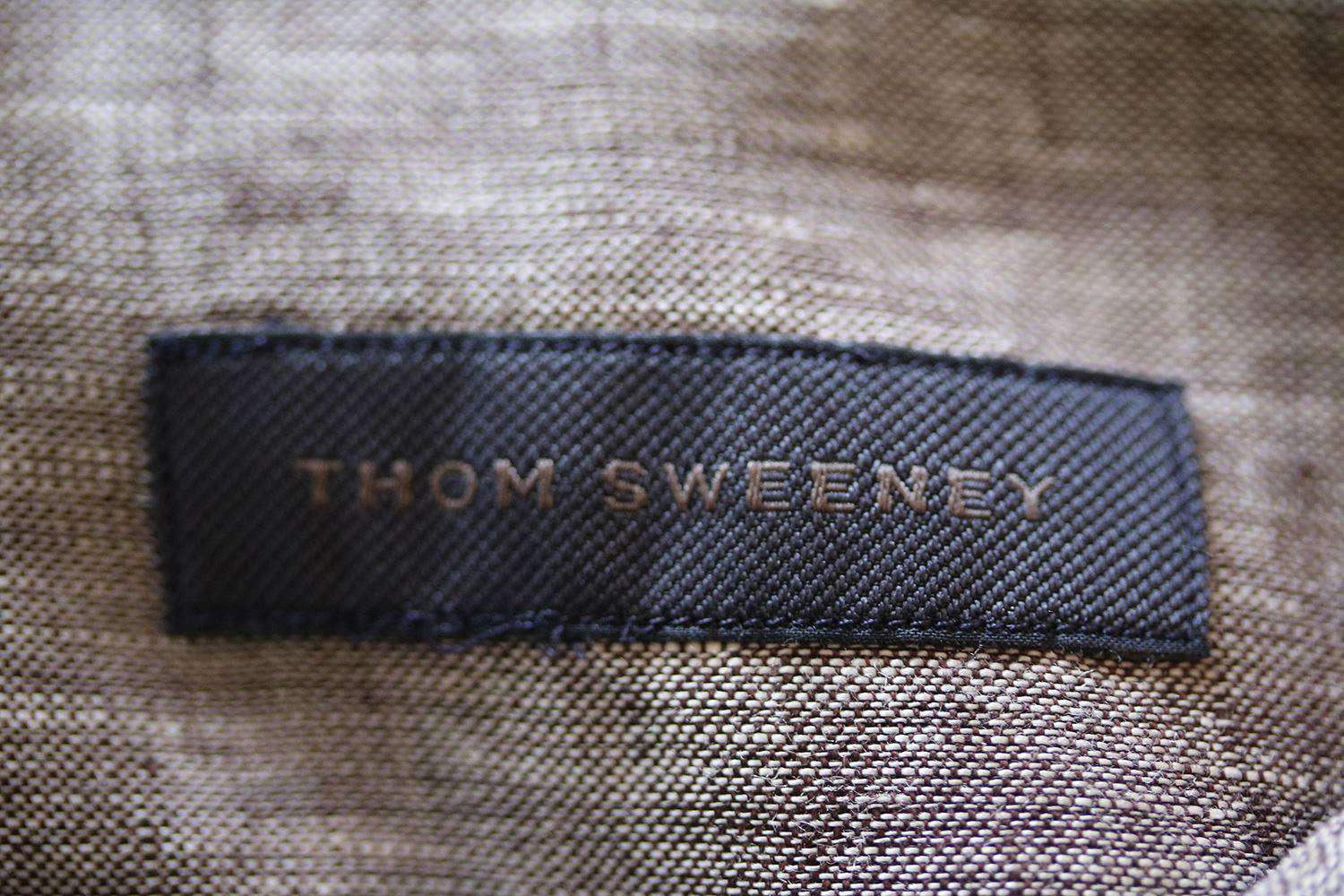 THOM SWEENEY NATURAL SLIM-FIT GRANDAD-COLLAR SLUB LINEN SHIRT LARGE - Image 5
