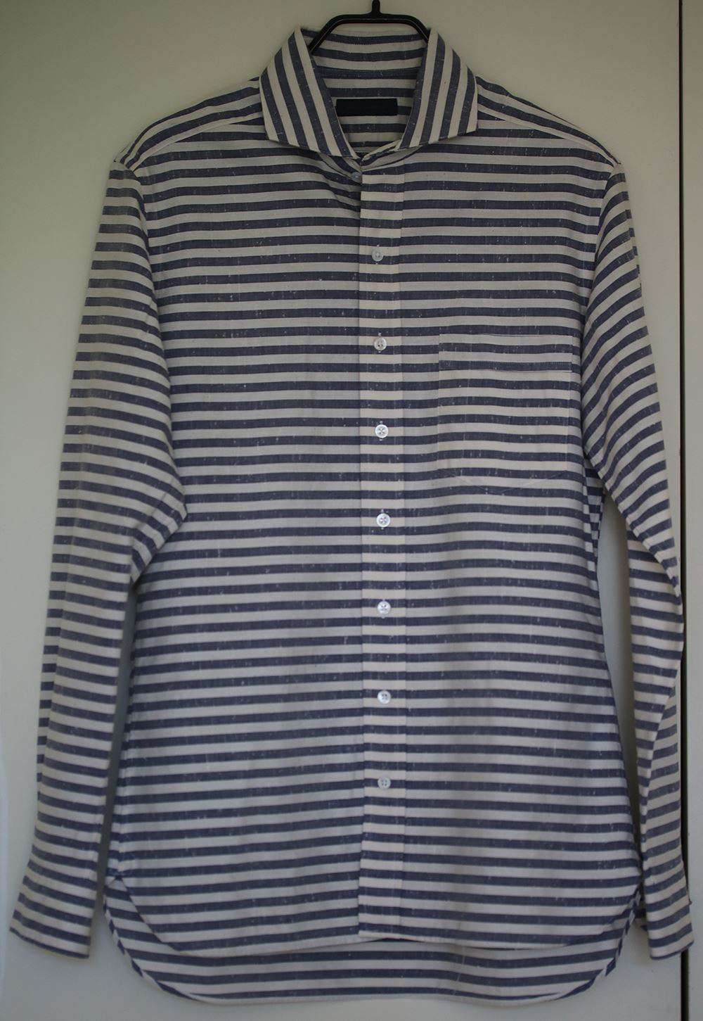 THOM SWEENEY SLIM-FIT STRIPED CUTAWAY-COLLAR COTTON SHIRT LARGE - Image 2