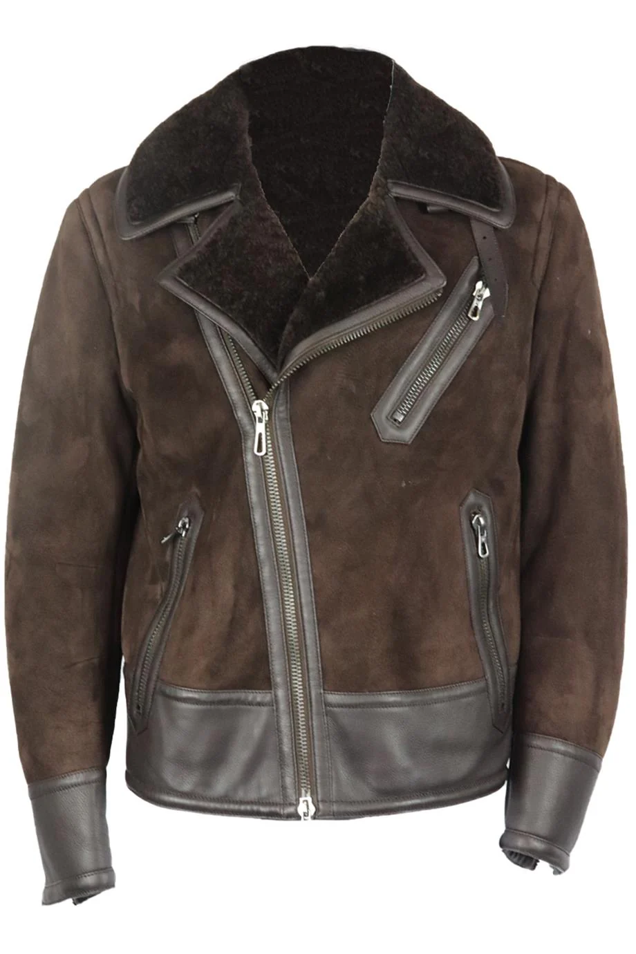 TOM FORD MEN'S SHEARLING LINED SUEDE AND LEATHER BIKER JACKET IT 52 UK/US CHEST 42