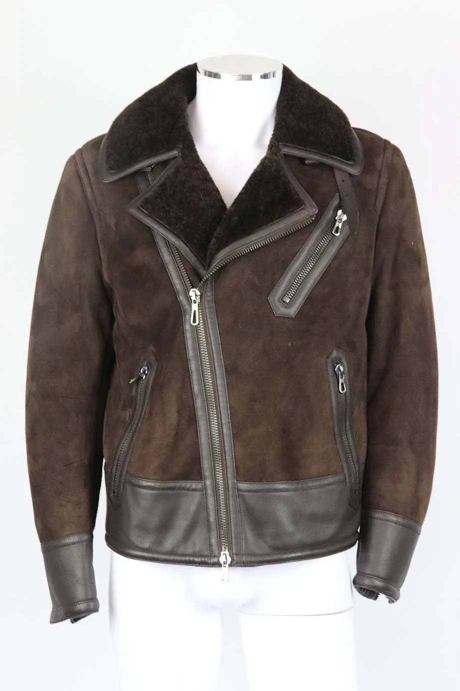 TOM FORD MEN'S SHEARLING LINED SUEDE AND LEATHER BIKER JACKET IT 52 UK/US CHEST 42 - Image 2
