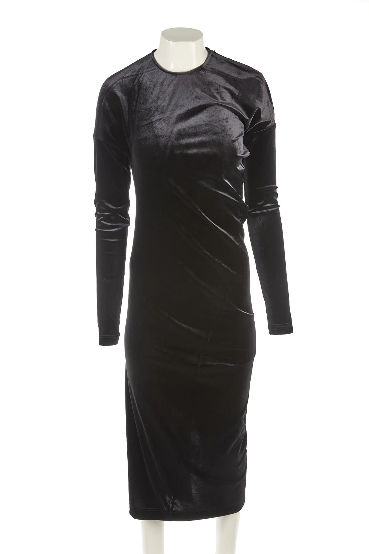 TOTEME BLACK VELVET MIDI DRESS MEDIUM - Image 2