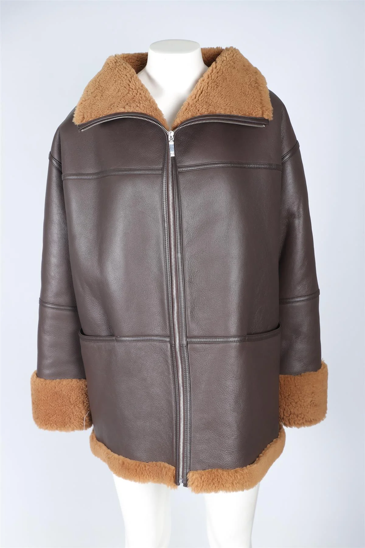 TOTEME BROWN SHEARLING AND LEATHER JACKET XS-SMALL - Image 2