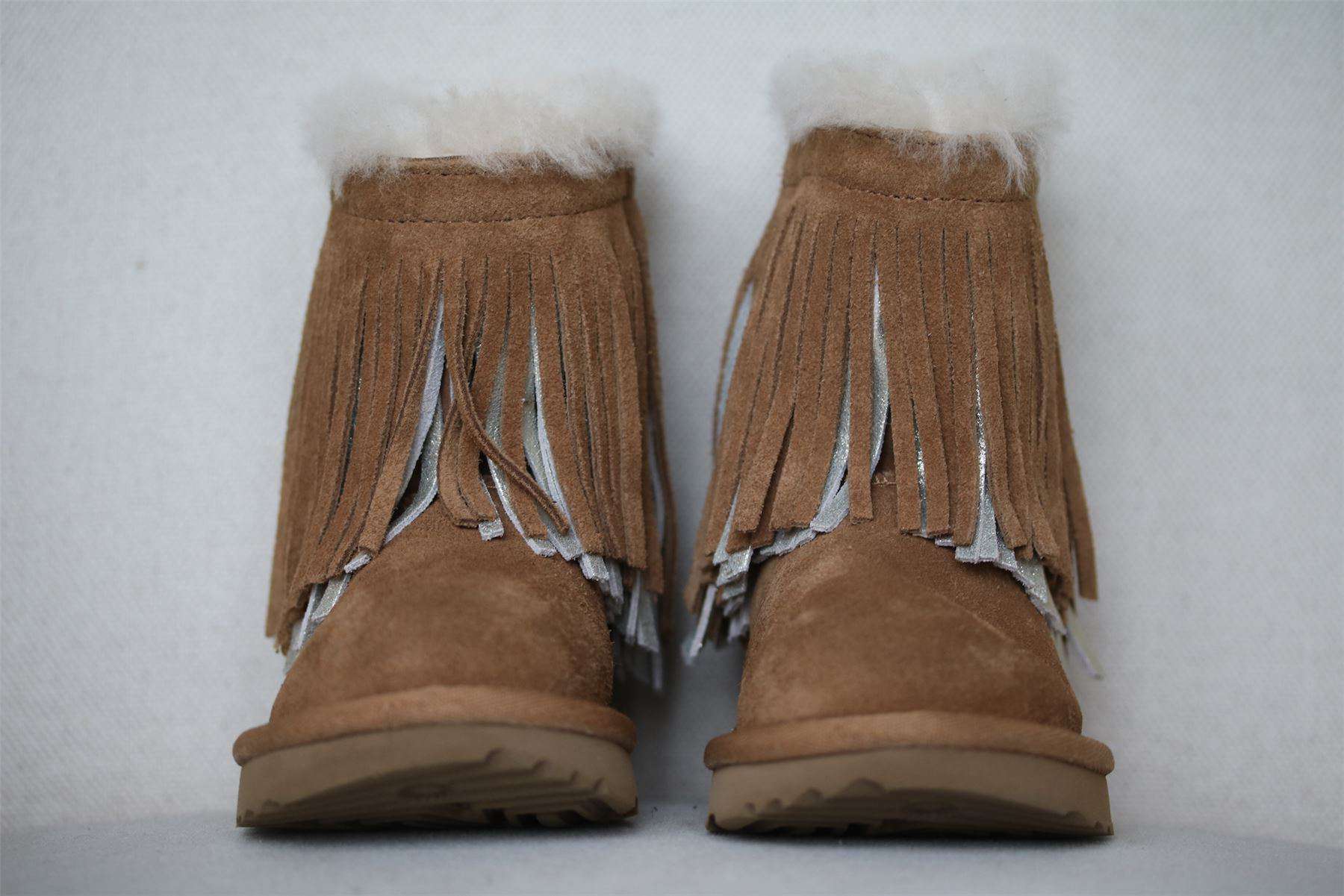 UGG KIDS CLASSIC CHESTNUT FRINGE SHEEPSKIN BOOTS EU 25 UK 8 - Image 2