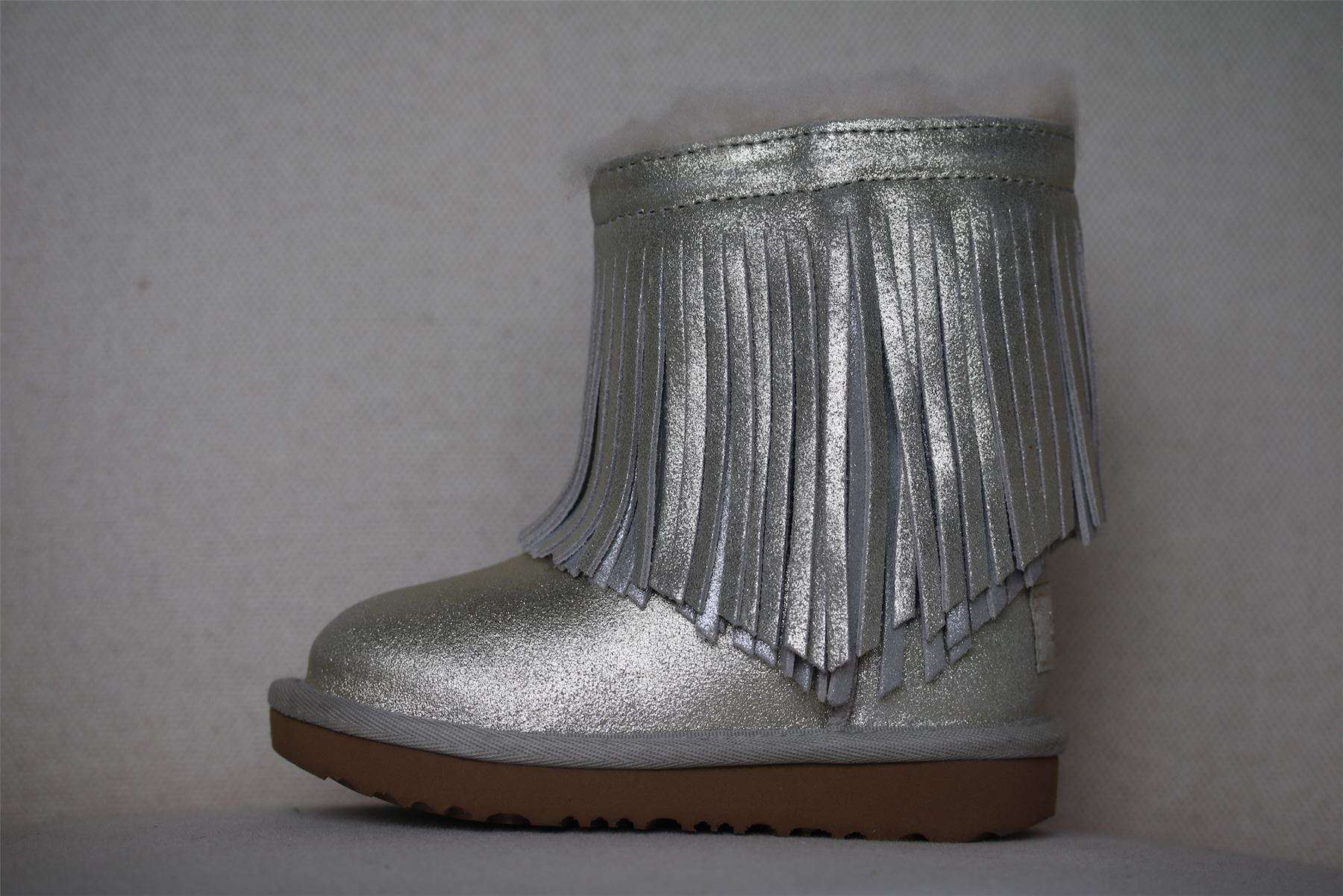 UGG KIDS CLASSIC METALLIC GOLD FRINGE SHEEPSKIN BOOTS EU 25 UK 8