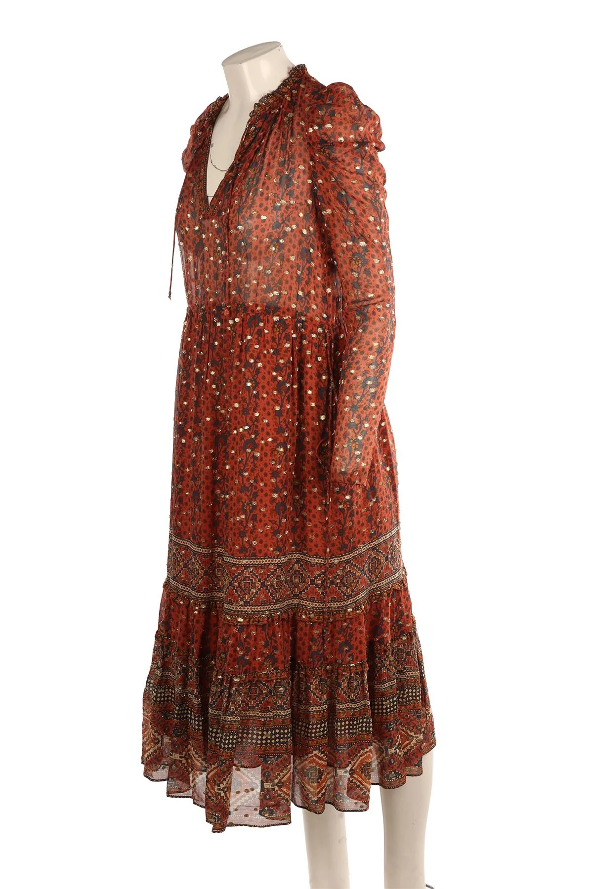 ULLA JOHNSON BROWN SILK MAXI DRESS US 0 UK 4 - Image 3