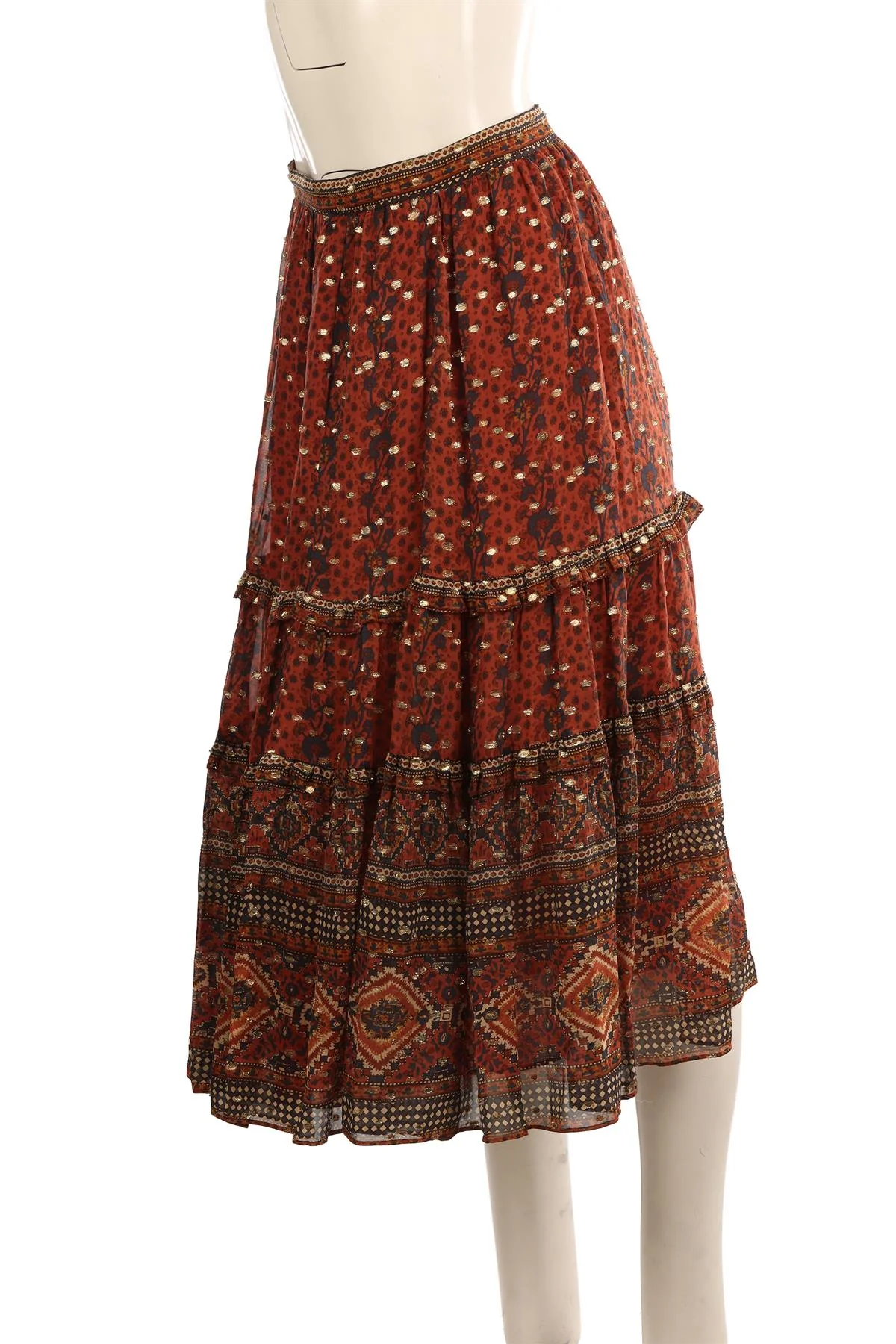 ULLA JOHNSON BROWN SILK MIDI SKIRT US 2 UK 6 - Image 2
