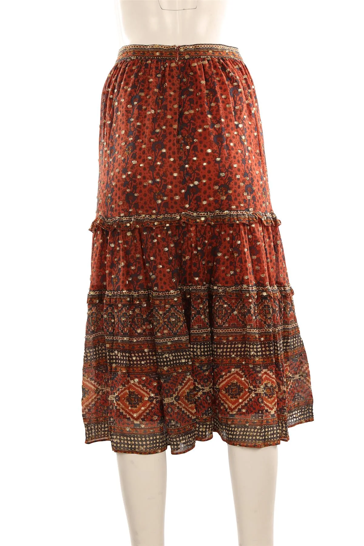 ULLA JOHNSON BROWN SILK MIDI SKIRT US 2 UK 6 - Image 3