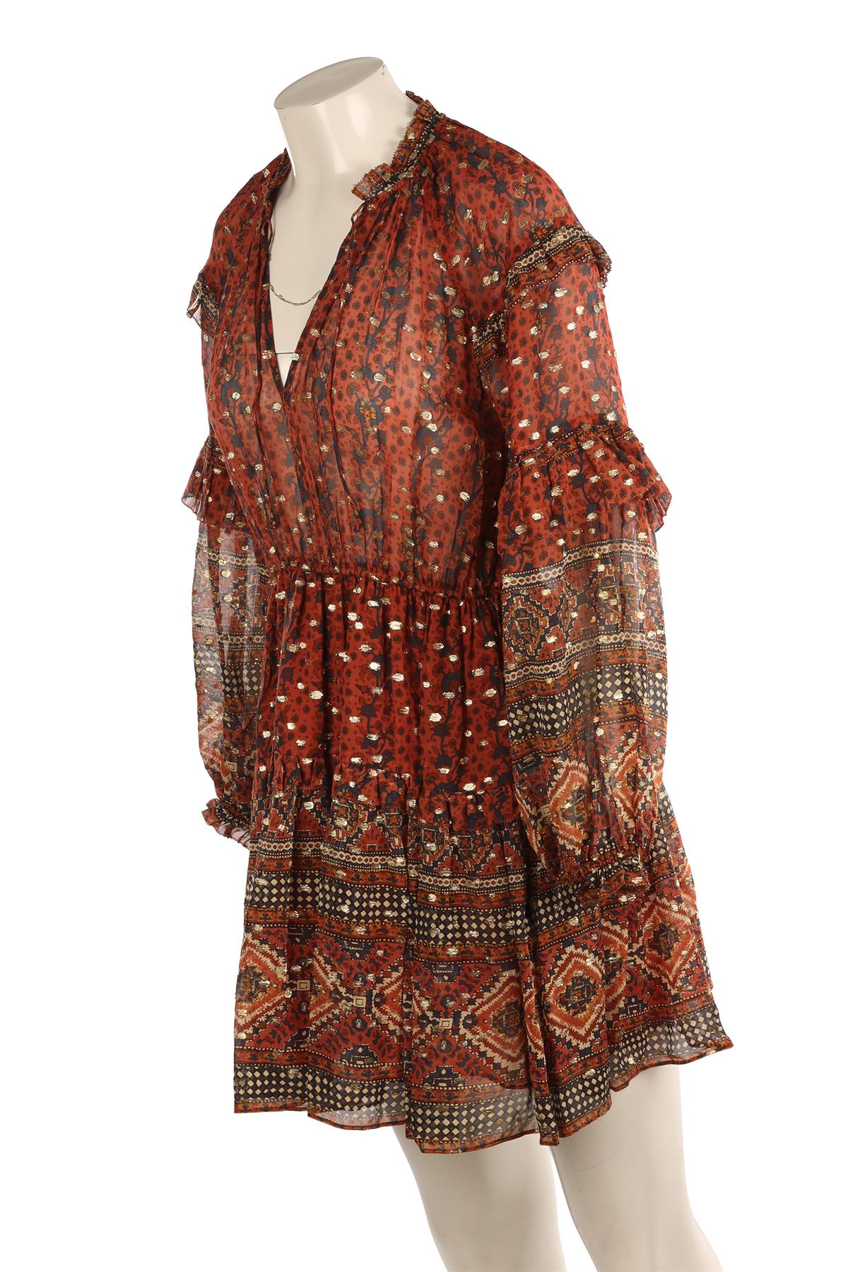 ULLA JOHNSON BROWN SILK MINI DRESS US 2 UK 6 - Image 3