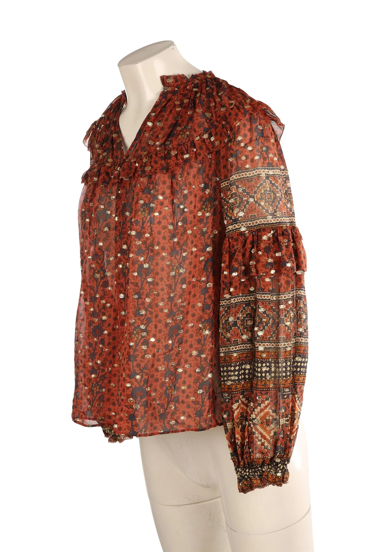 ULLA JOHNSON BROWN SILK TOP US 0 UK 4 - Image 3