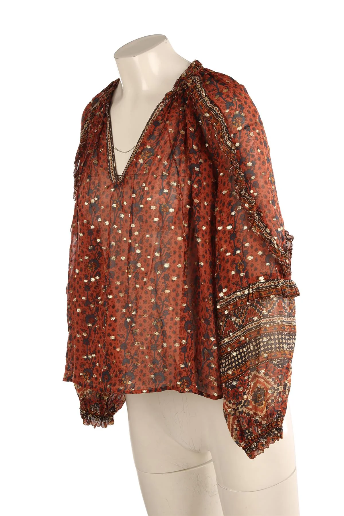 ULLA JOHNSON BROWN SILK TOP US 2 UK 6 - Image 3