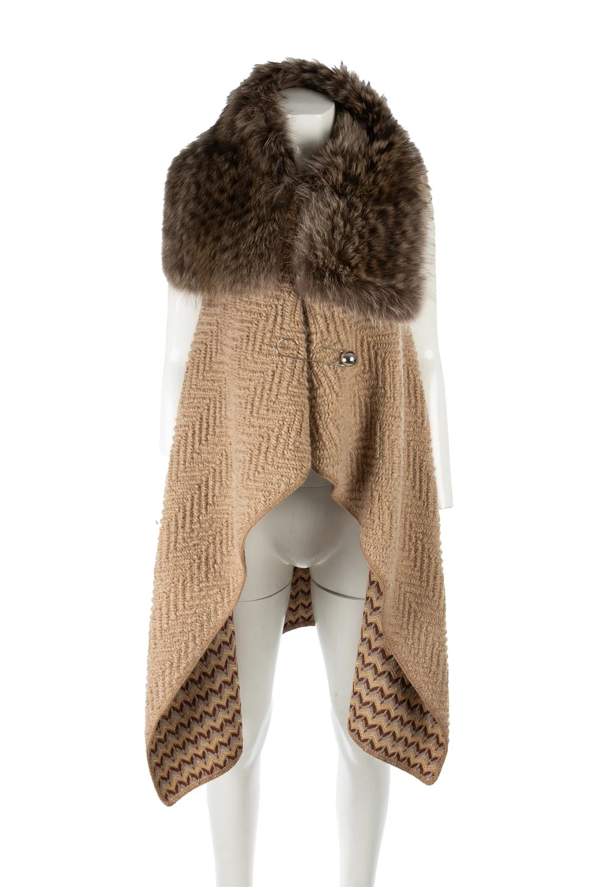 UNBRANDED BEIGE BEAVER FUR AND WOOL GILET