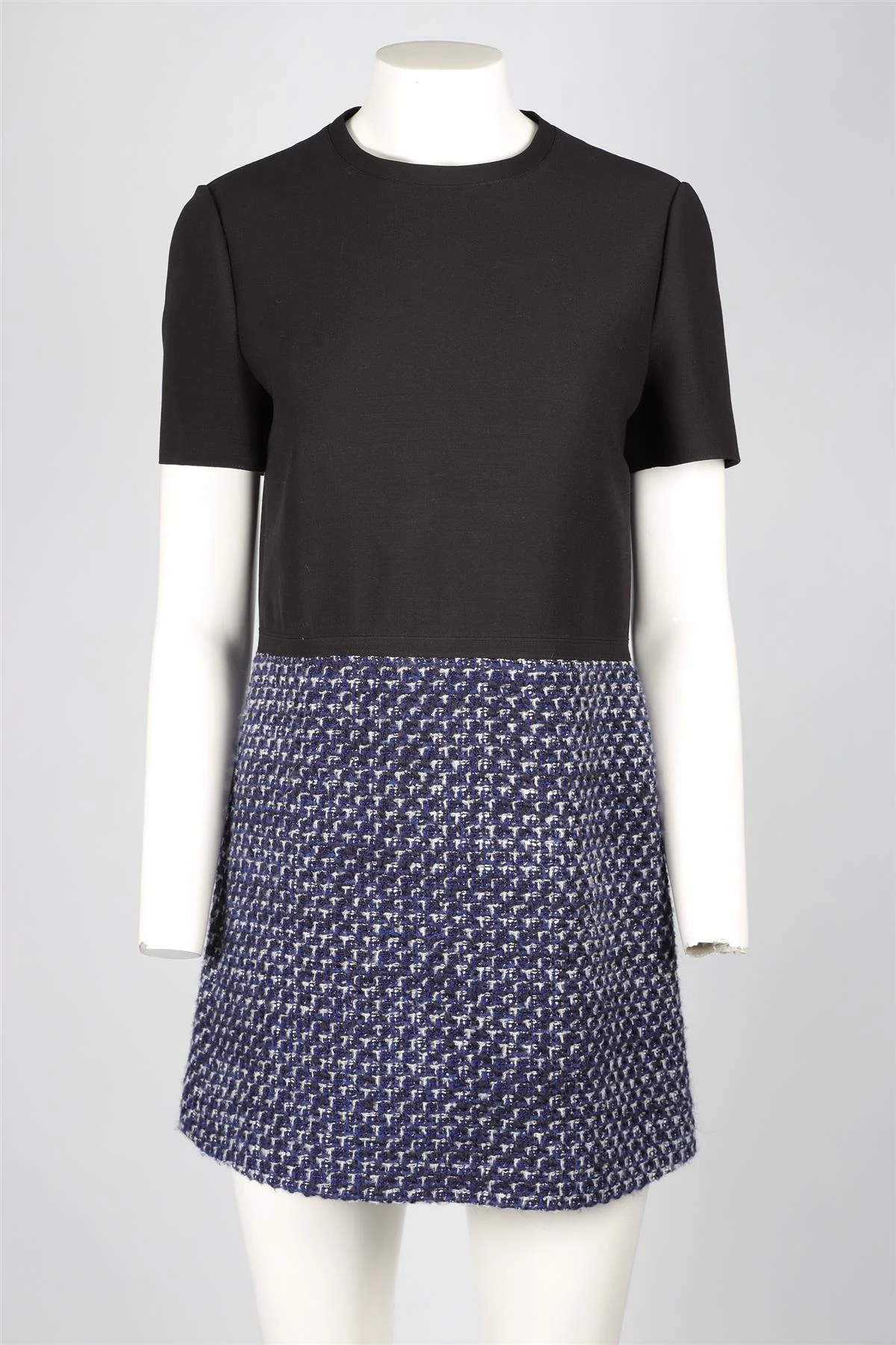 VALENTINO BLACK CREPE AND TWEED MINI DRESS IT 42 UK 10 - Image 2