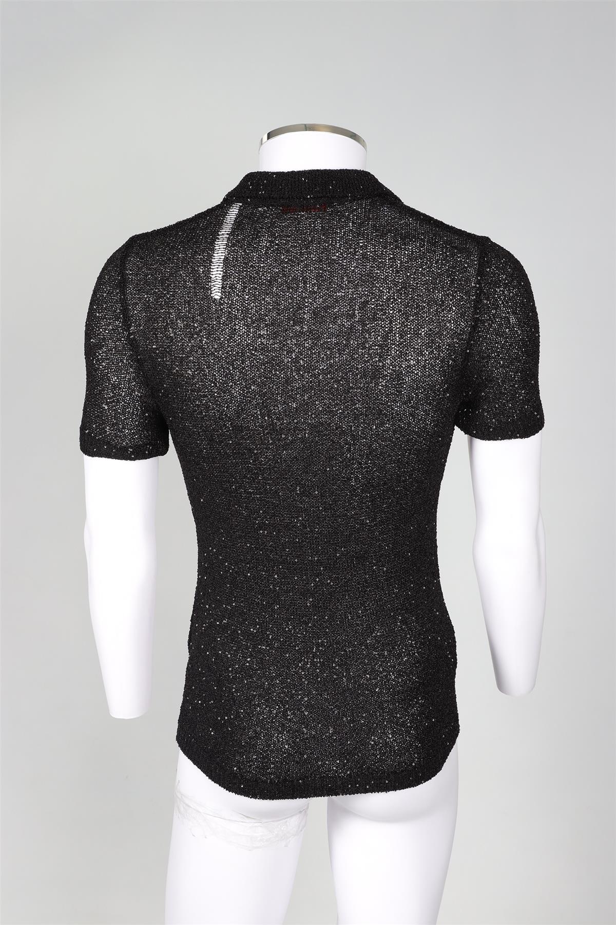 VALENTINO BLACK MEN'S SEQUIN AND KNIT POLO SHIRT MEDIUM - Image 4