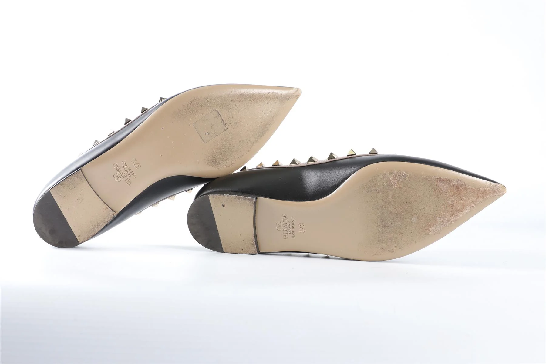 VALENTINO GARAVANI BLACK ROCKSTUD LEATHER BALLET FLATS EU 37.5 UK 4.5 US 7.5 - Image 6