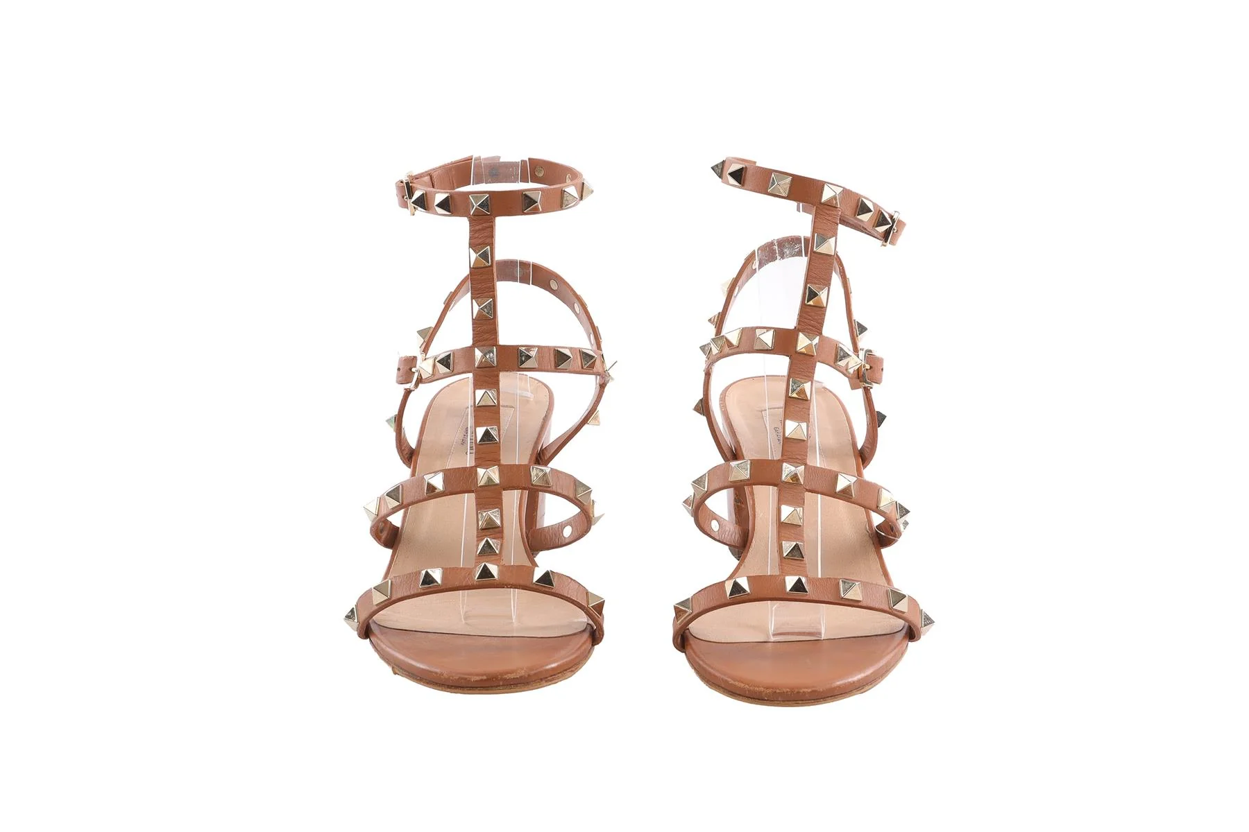 VALENTINO GARAVANI BROWN ROCKSTUD LEATHER SANDALS EU 38 - Image 3