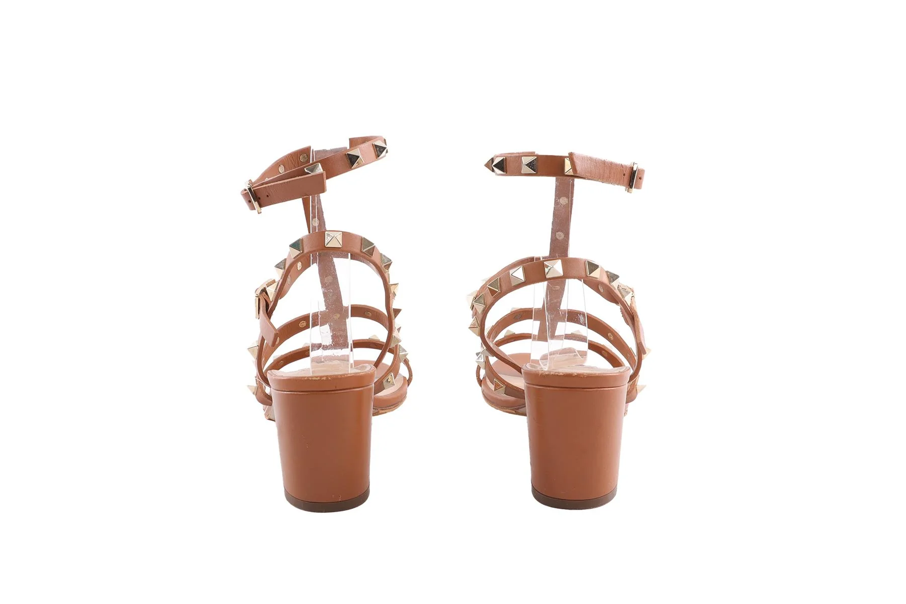 VALENTINO GARAVANI BROWN ROCKSTUD LEATHER SANDALS EU 38 - Image 5
