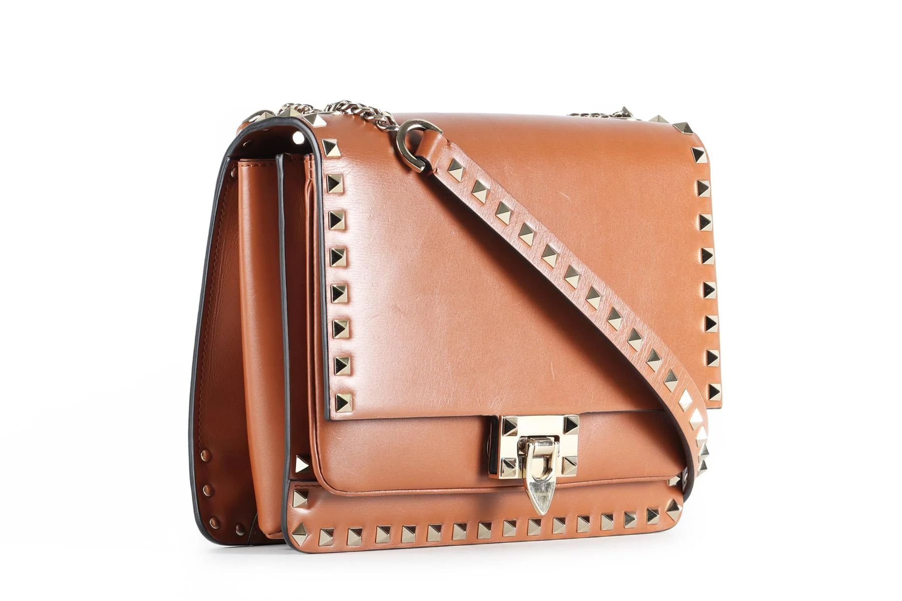 VALENTINO GARAVANI BROWN ROCKSTUD LEATHER SHOULDER BAG - Image 4