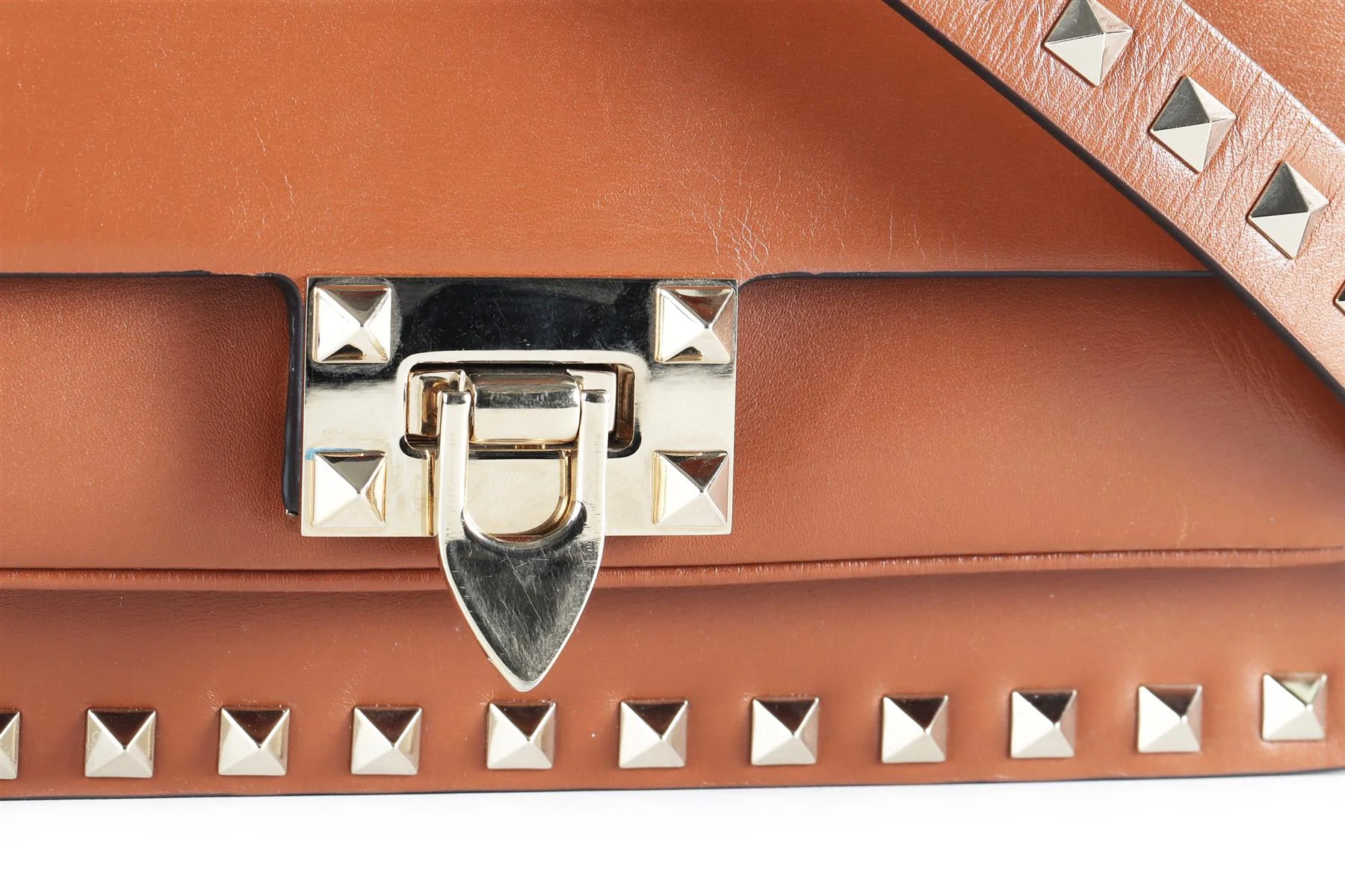 VALENTINO GARAVANI BROWN ROCKSTUD LEATHER SHOULDER BAG - Image 9