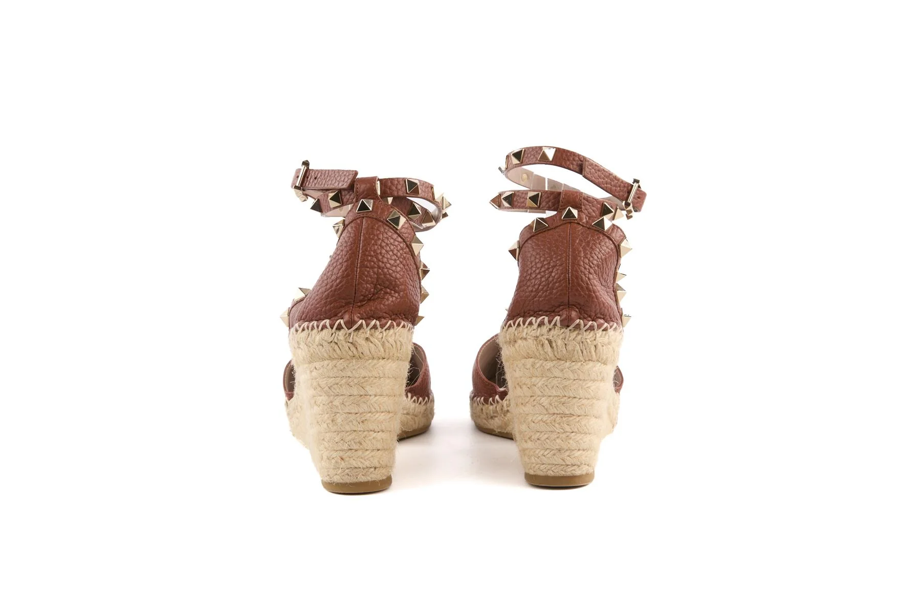 VALENTINO GARAVANI BROWN ROCKSTUD LEATHER WEDGE ESPADRILLES EU 41 UK 8 US 11 - Image 5