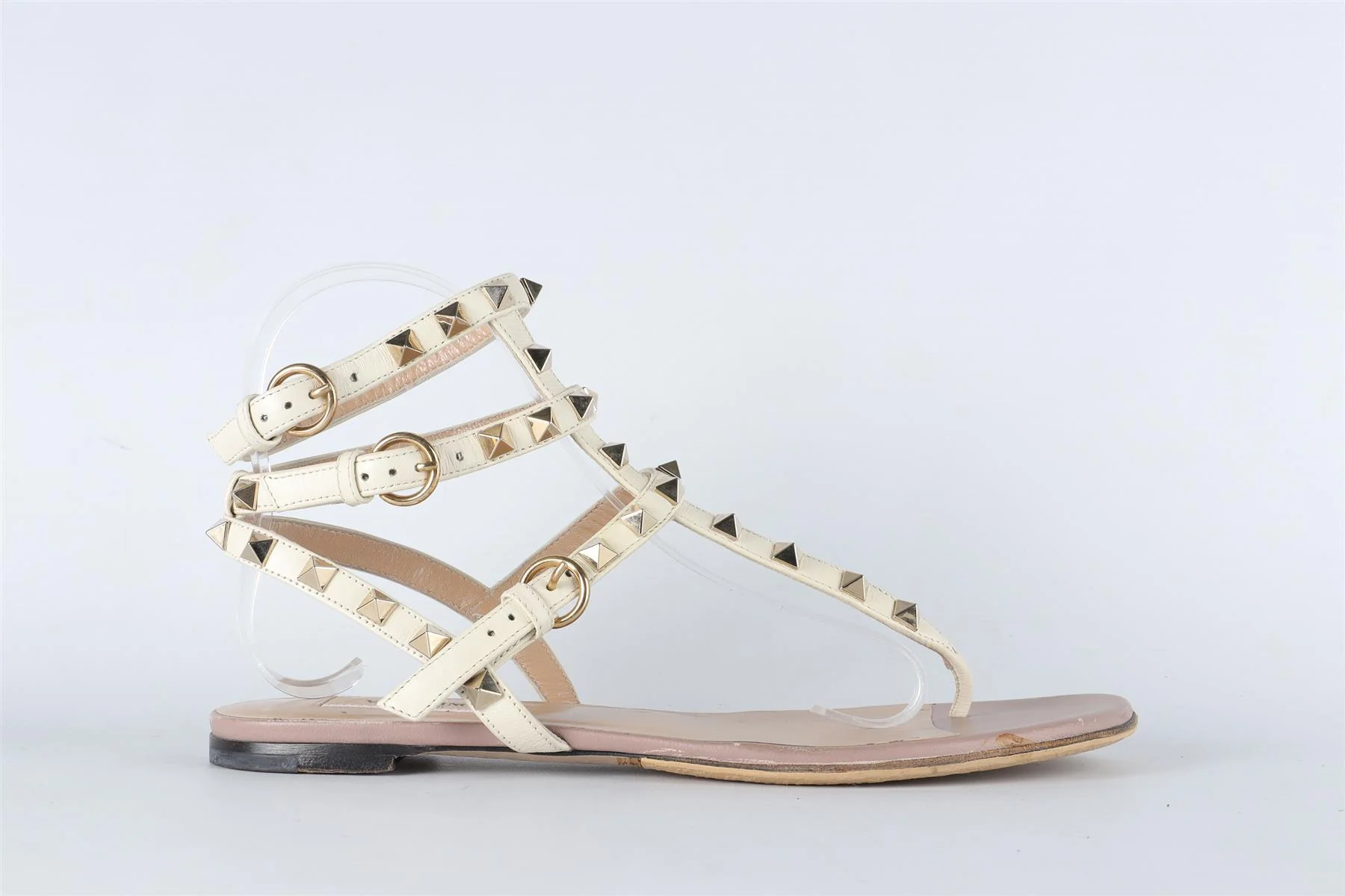 VALENTINO GARAVANI CREAM ROCKSTUD LEATHER SANDALS EU 38 UK 5 US 8 - Image 2