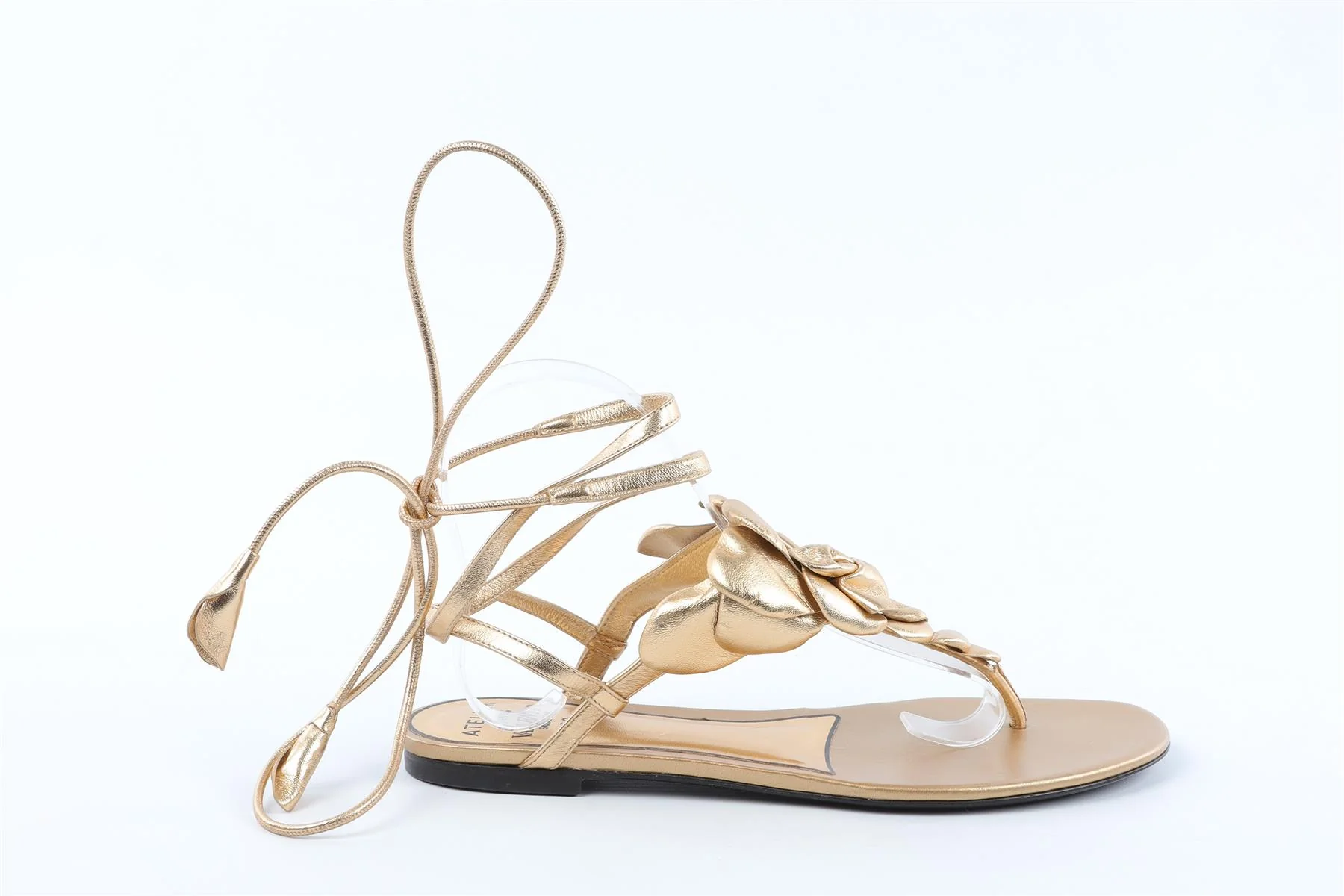 VALENTINO GARAVANI GOLD LEATHER SANDALS EU 37.5 UK 4.5 US 7.5 - Image 4
