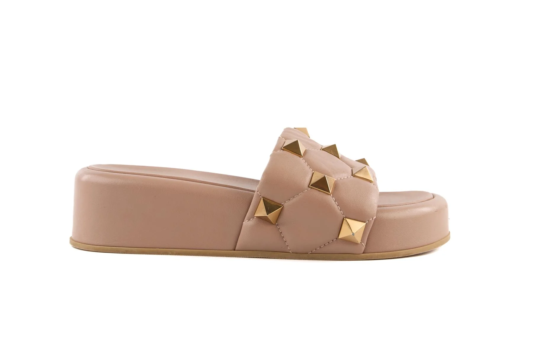 VALENTINO GARAVANI NUDE ROCKSTUD LEATHER PLATFORM SLIDES EU 39 UK 6 US 9 - Image 2