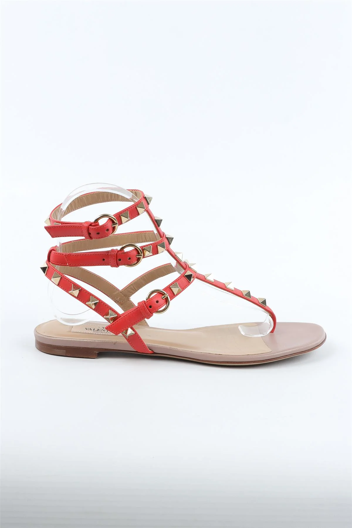 VALENTINO GARAVANI RED ROCKSTUD LEATHER SANDALS EU 37.5 UK 4.5 US 7.5 - Image 2