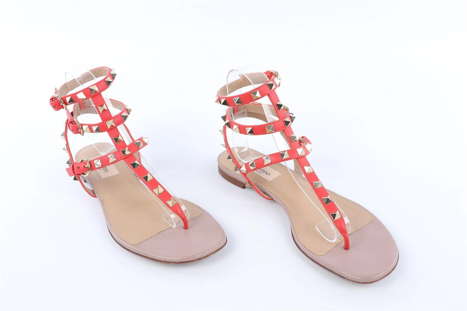 VALENTINO GARAVANI RED ROCKSTUD LEATHER SANDALS EU 37.5 UK 4.5 US 7.5 - Image 5