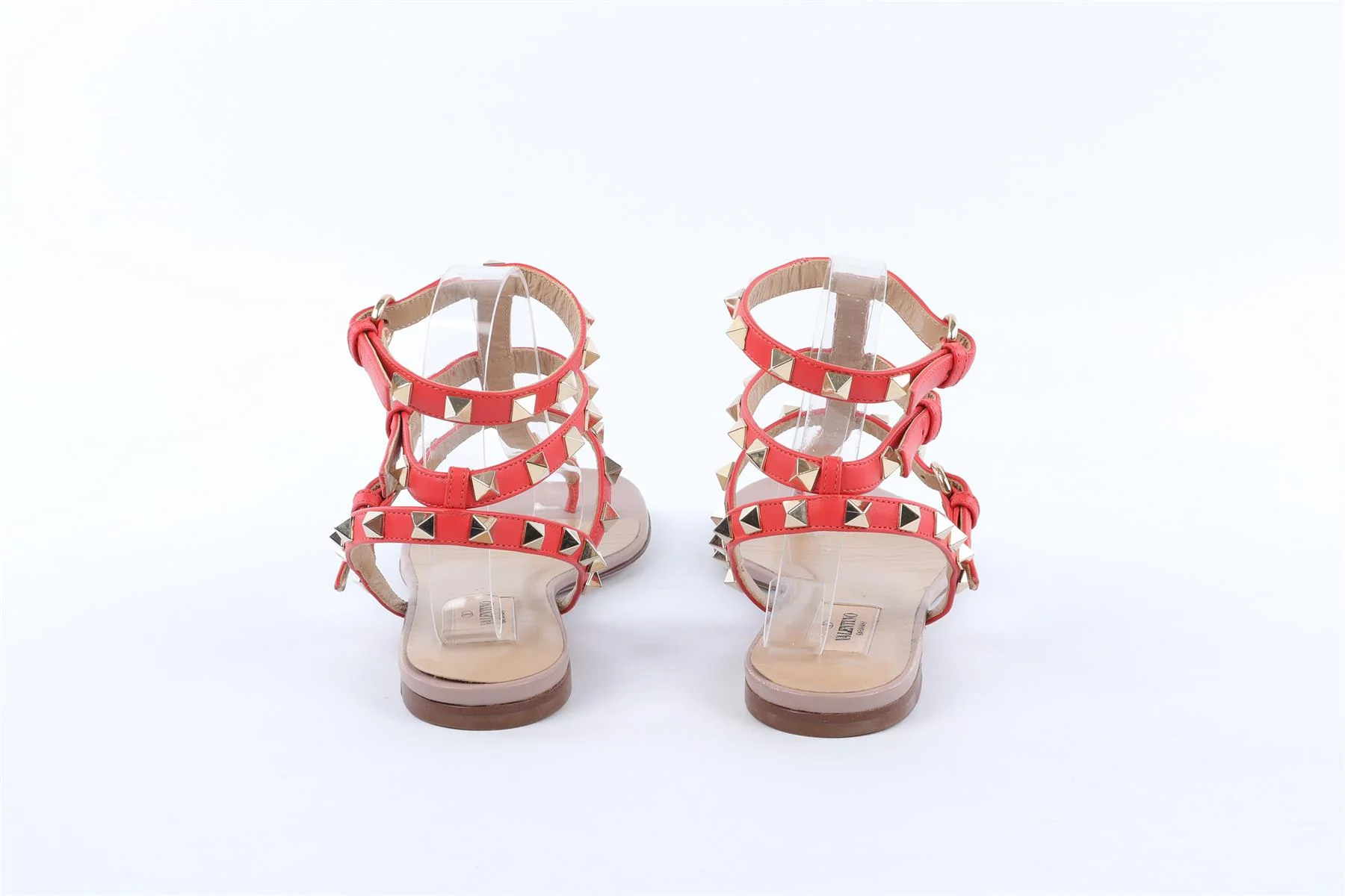VALENTINO GARAVANI RED ROCKSTUD LEATHER SANDALS EU 37.5 UK 4.5 US 7.5 - Image 6