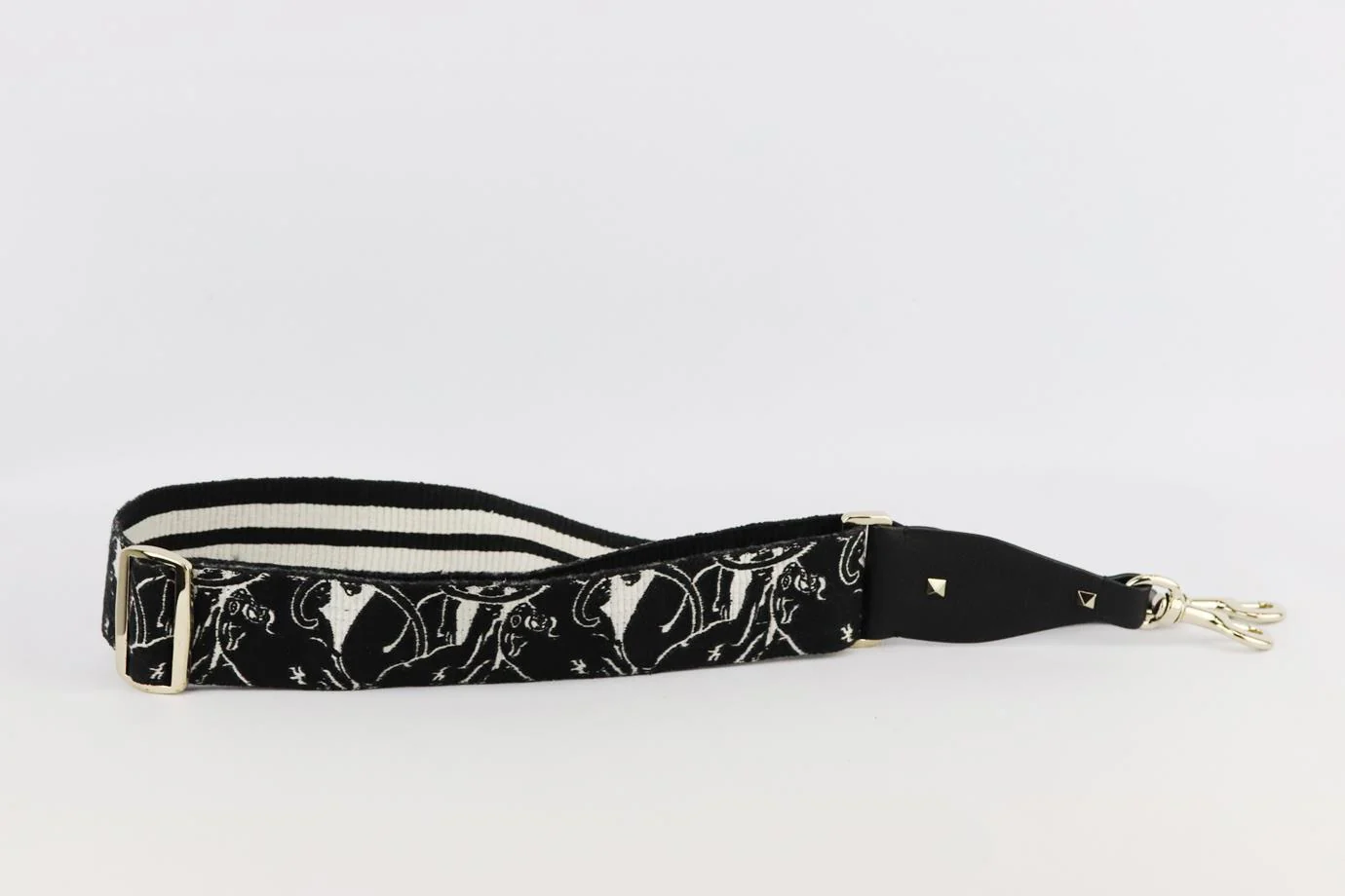 VALENTINO GARAVANI TWO TONE EMBROIDERED CANVAS AND LEATHER BAG STRAP - Image 3
