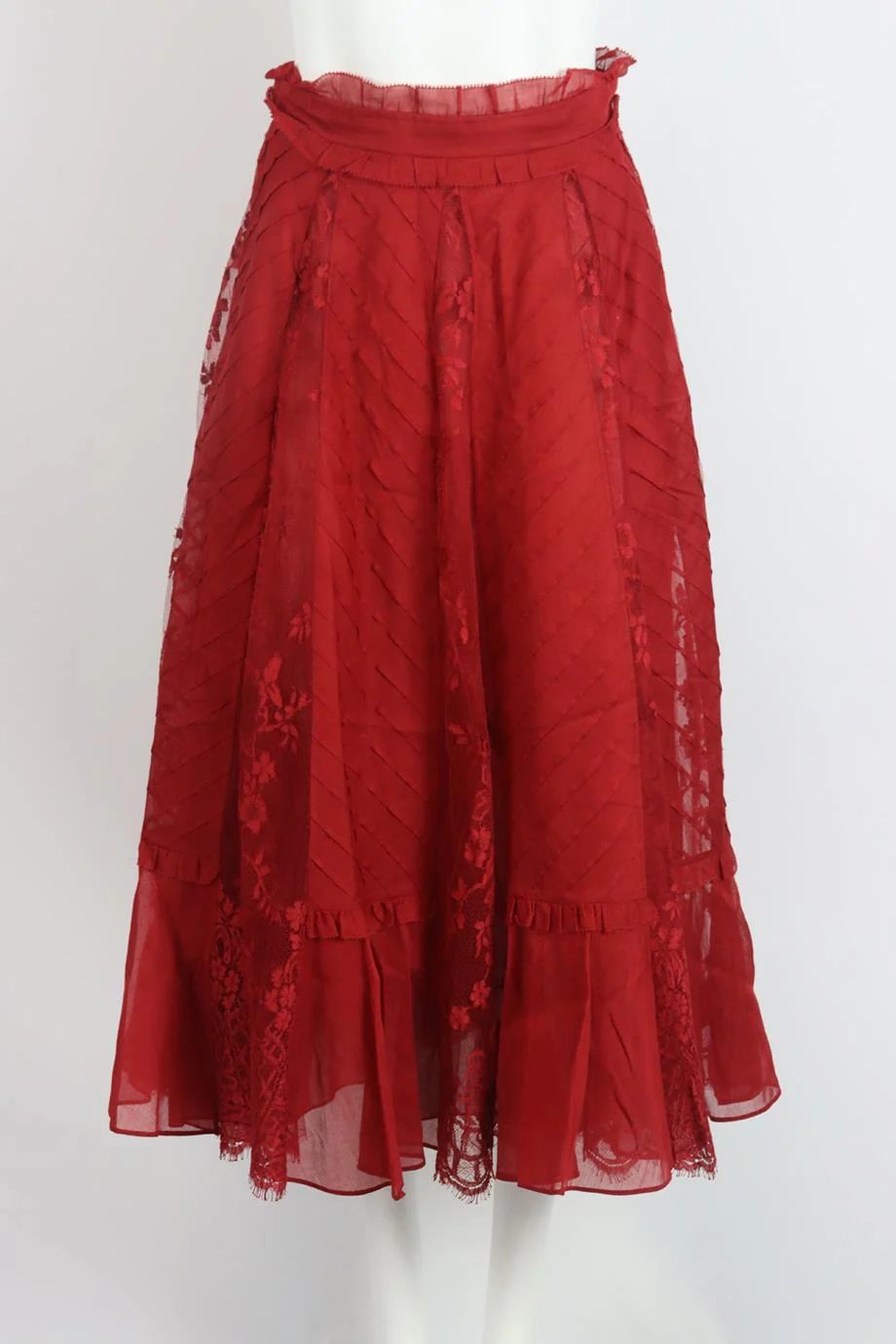 VALENTINO LACE PANELED COTTON MIDI SKIRT US 4 UK 8 - Image 2