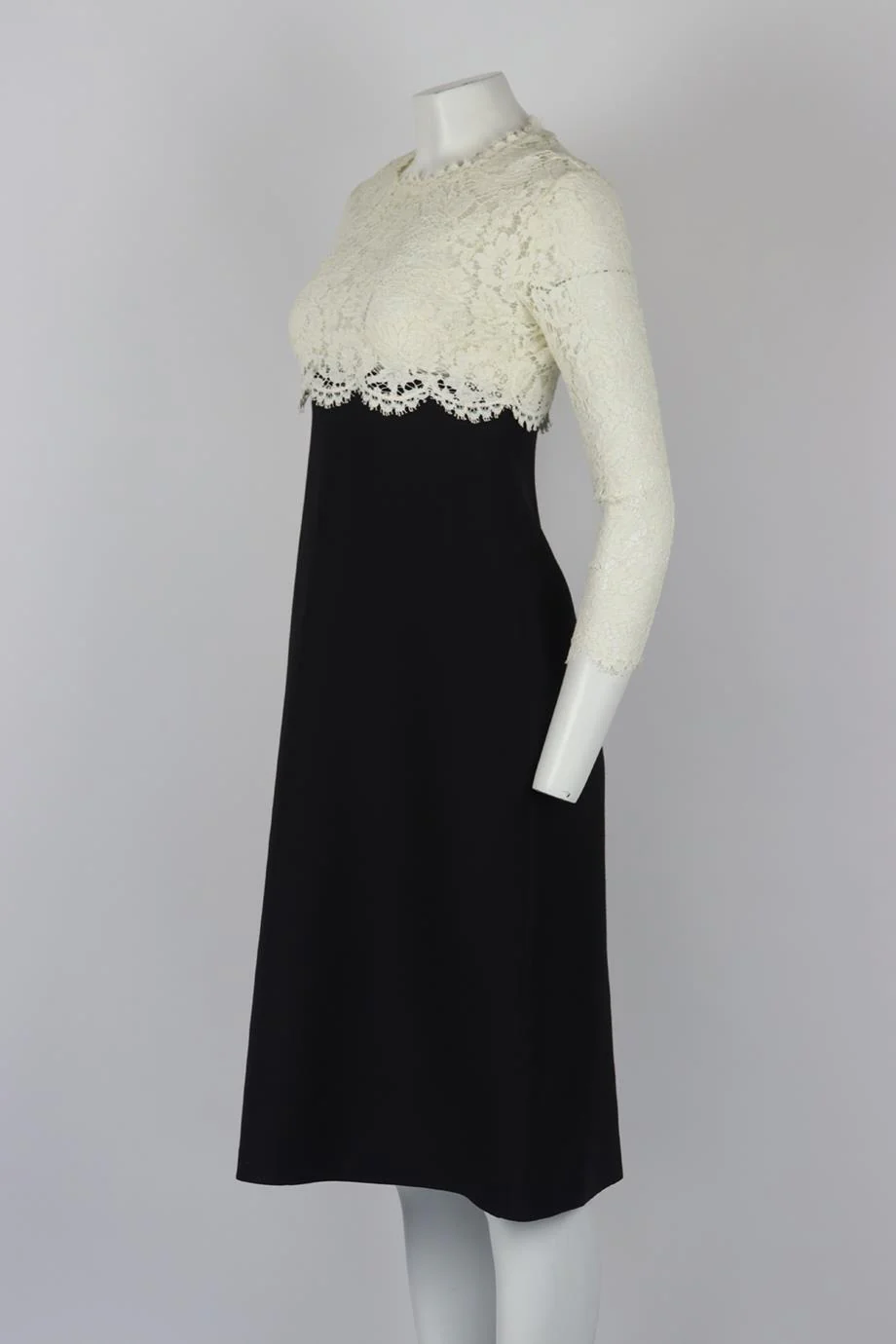VALENTINO LACE PANELED WOOL AND SILK BLEND MIDI DRESS IT 40 UK 8 - Image 3