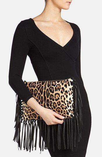 VALENTINO LEOPARD PRINT CALF HAIR FRINGE CLUTCH BAG - Image 3