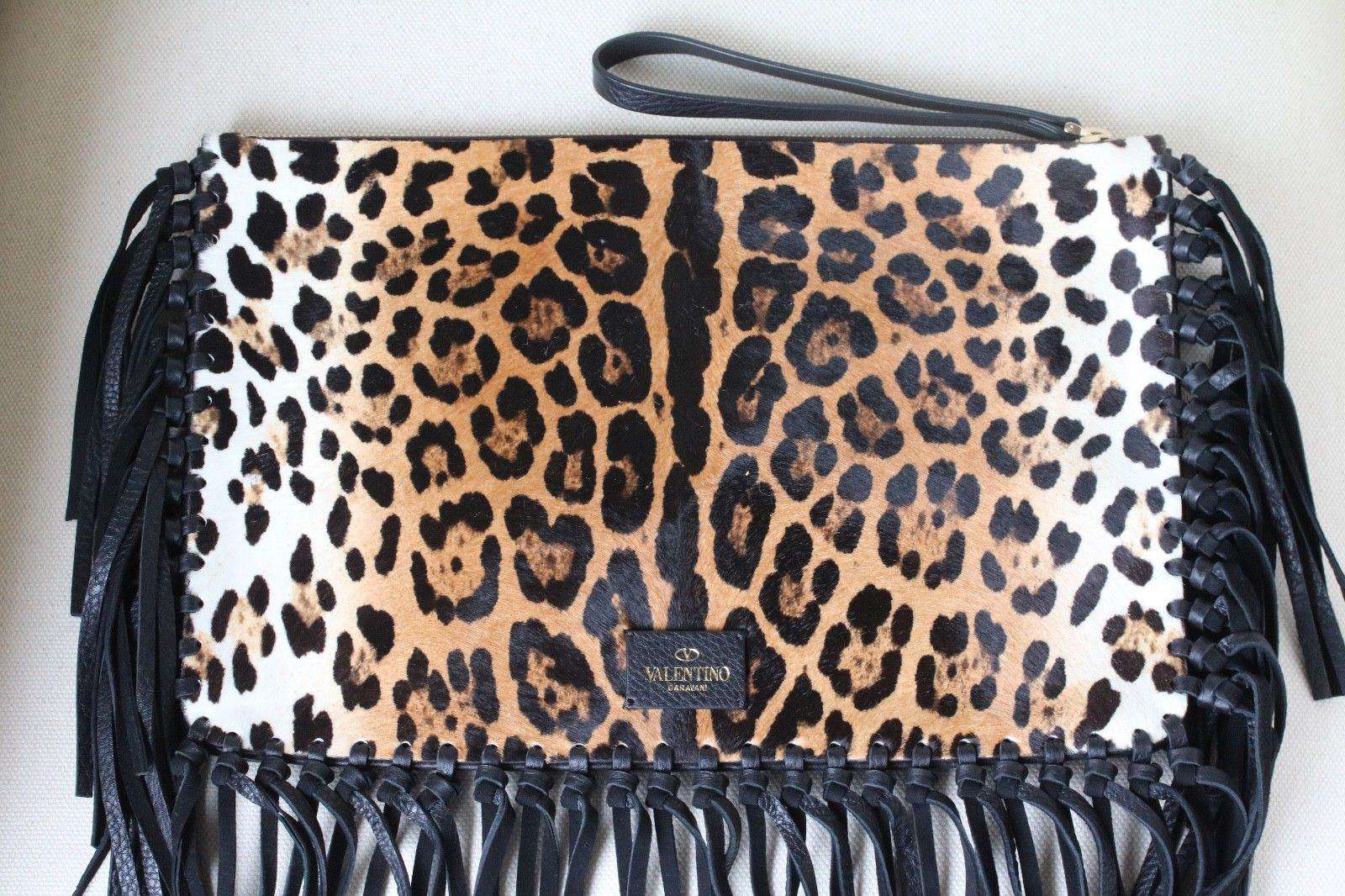 VALENTINO LEOPARD PRINT CALF HAIR FRINGE CLUTCH BAG - Image 7