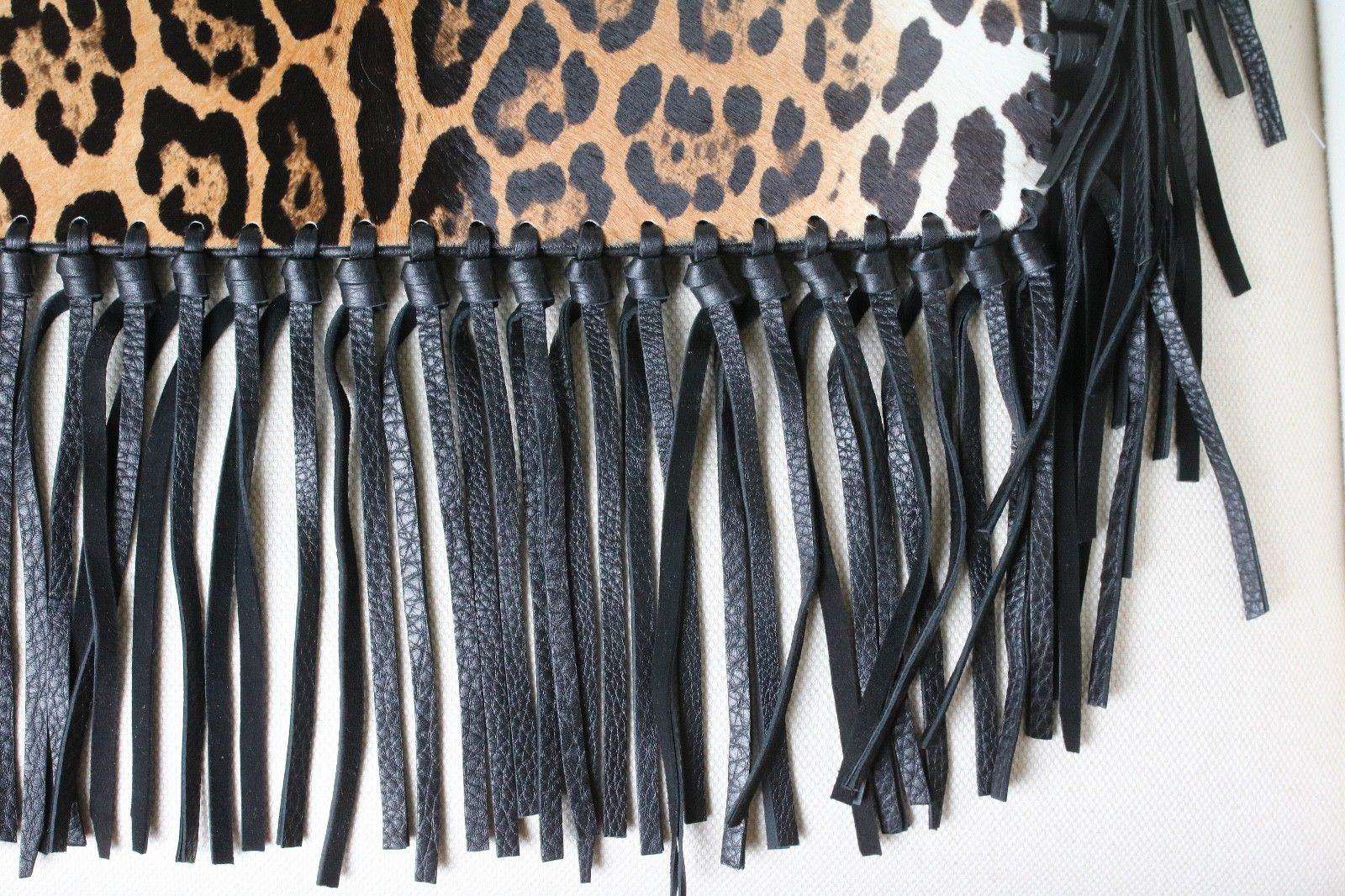 VALENTINO LEOPARD PRINT CALF HAIR FRINGE CLUTCH BAG - Image 9
