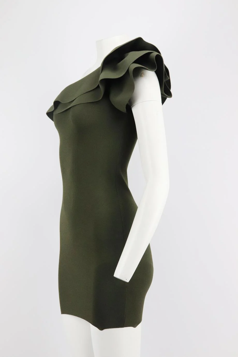VALENTINO ONE SHOULDER RUFFLED STRETCH KNIT MINI DRESS XSMALL - Image 3
