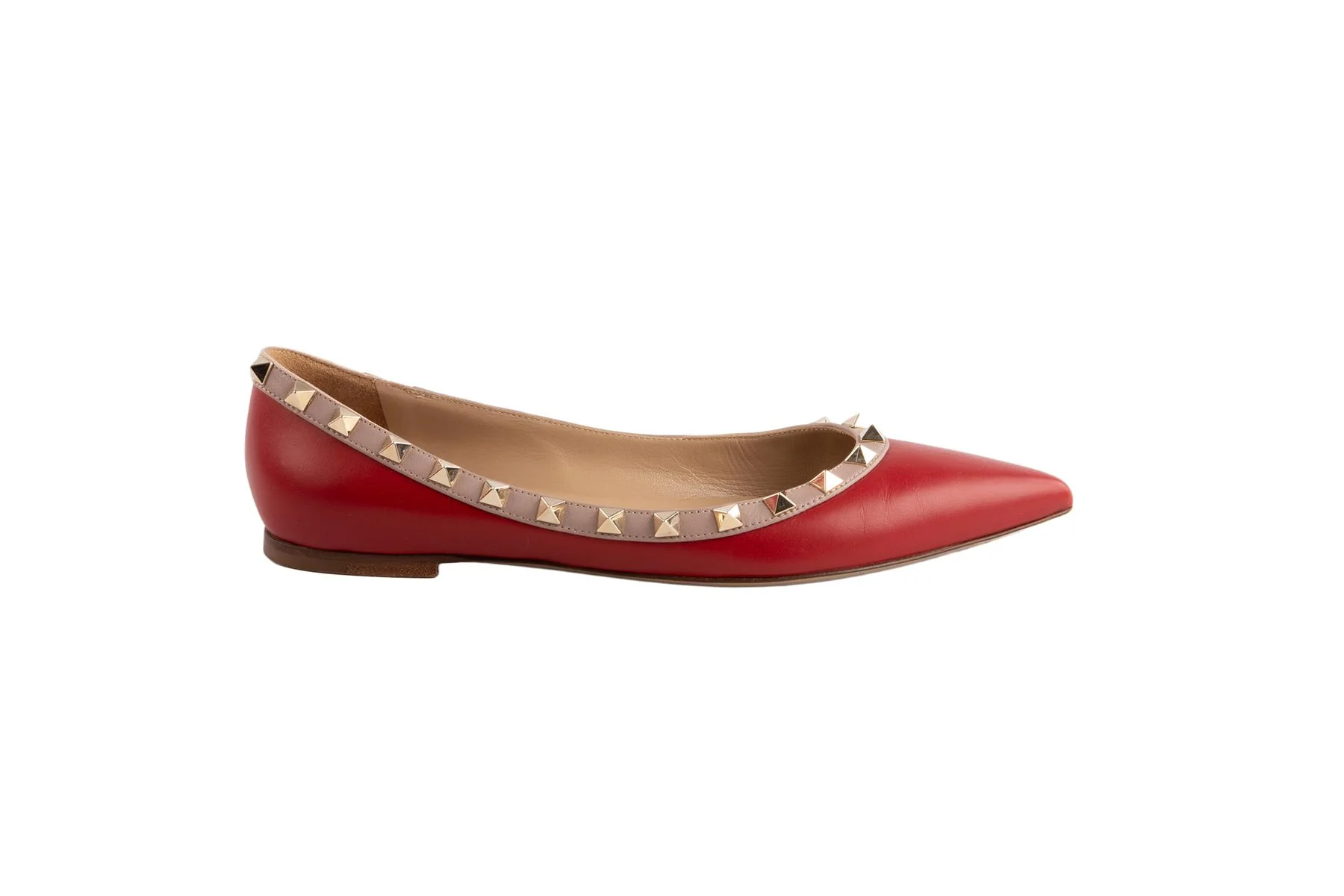 VALENTINO RED ROCKSTUD LEATHER BALLET FLATS EU 37 - Image 2