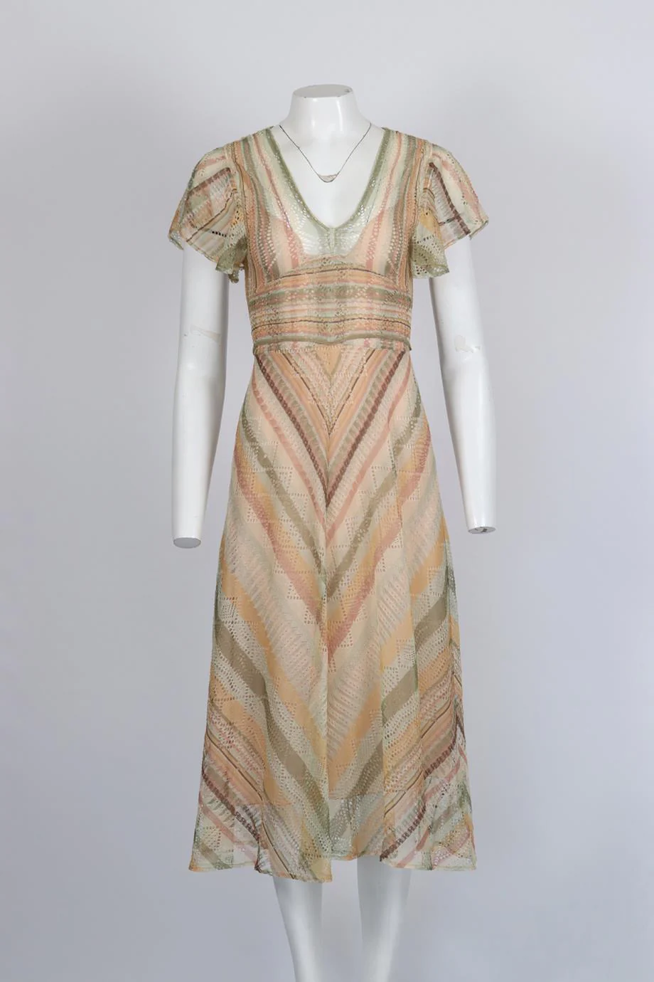 VALENTINO STRIPED SILK MIDI DRESS SMALL - Image 2
