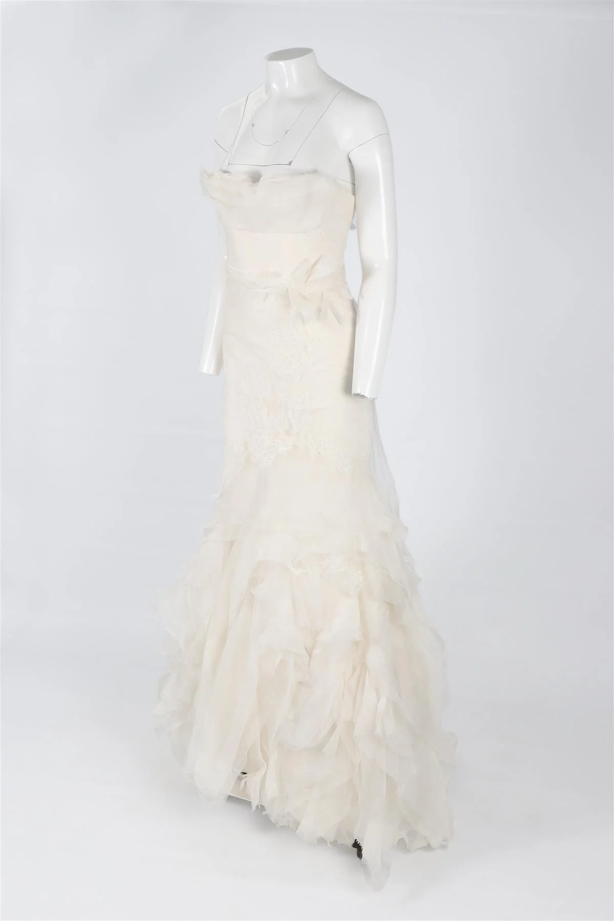 VERA WANG IVORY LACE WEDDING DRESS AND VEIL US 2 UK 6 - Image 3