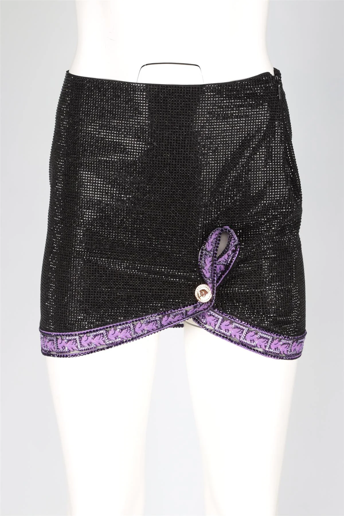 VERSACE BLACK CRYSTAL MINI SKIRT IT 36 UK 4 - Image 2