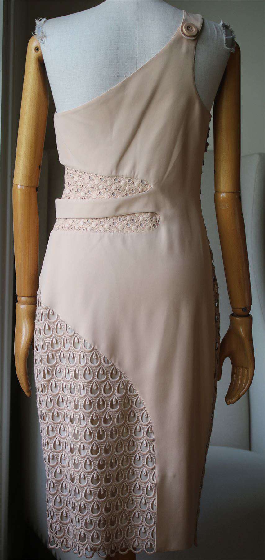 VERSACE COTTON CROCHETED AND SILK CADY ONE-SHOULDER DRESS IT 46 UK 14 - Image 3