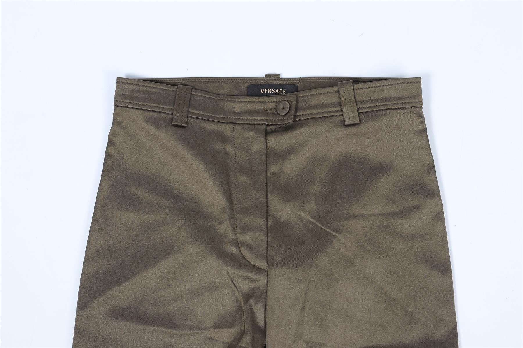 VERSACE GREEN VINTAGE SATIN SKINNY PANTS IT 38 UK 6 - Image 3