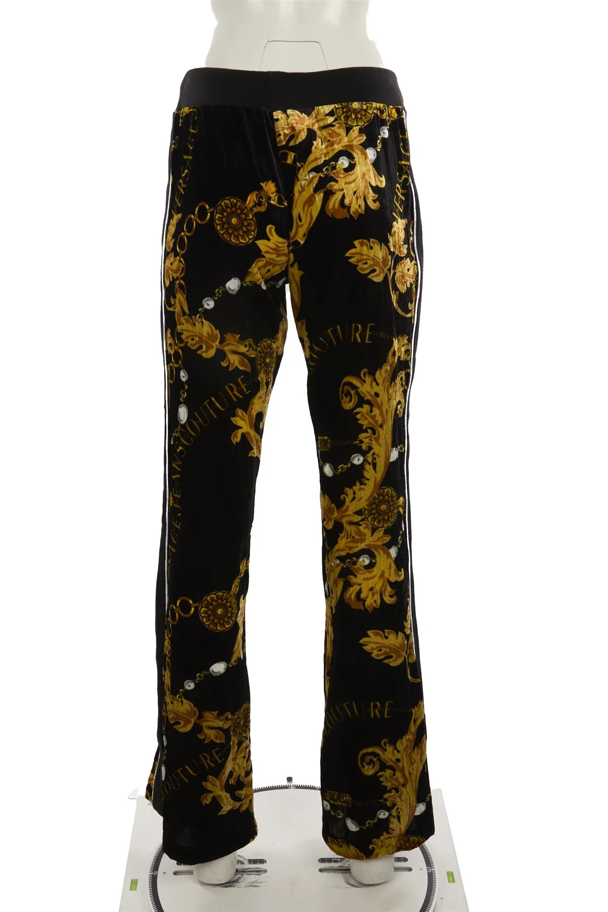 VERSACE JEANS COUTURE BLACK VELVET STRAIGHT LEG PANTS MEDIUM - Image 4
