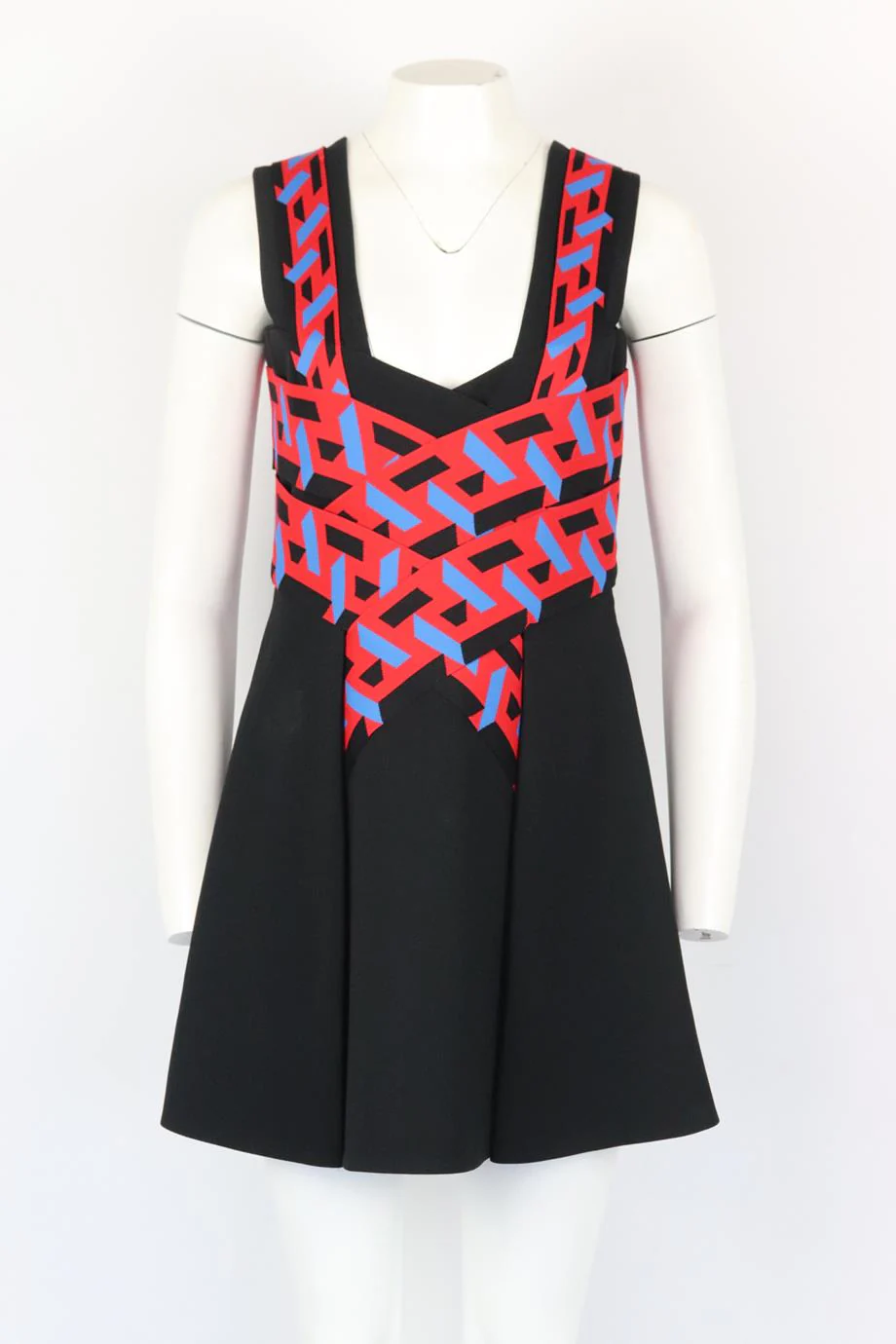 VERSACE PLEATED CREPE AND JACQUARD KNIT MINI DRESS IT 42 UK 10 - Image 2