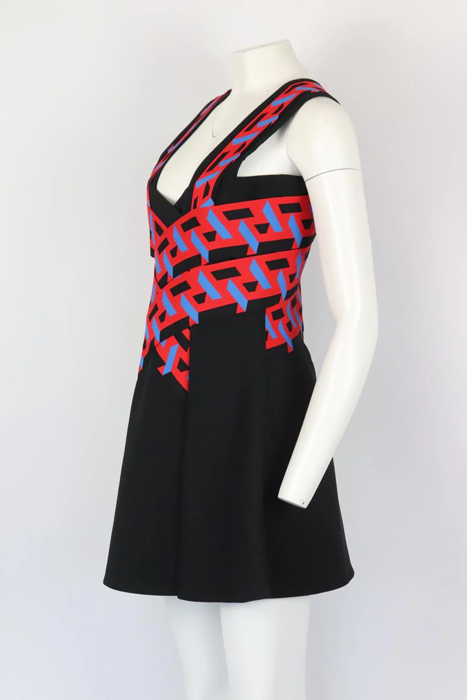VERSACE PLEATED CREPE AND JACQUARD KNIT MINI DRESS IT 42 UK 10 - Image 3