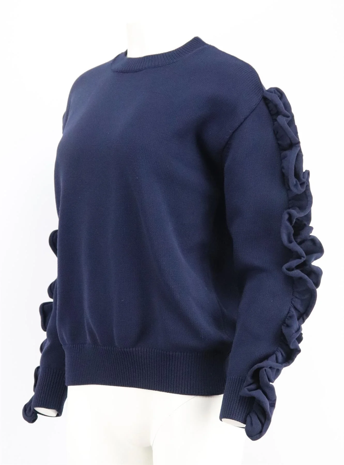 VICTORIA VICTORIA BECKHAM RUFFLE TRIMMED RIBBED KNIT SWEATER SMALL - Image 3